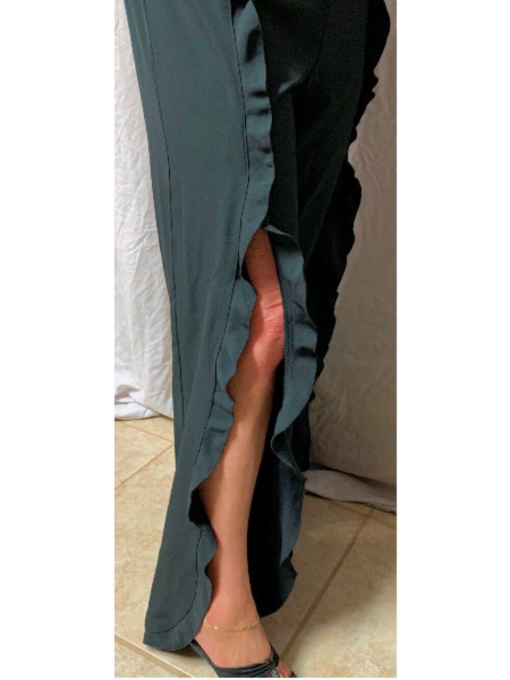 Ruffled - Front Slit - Black Slacks - New